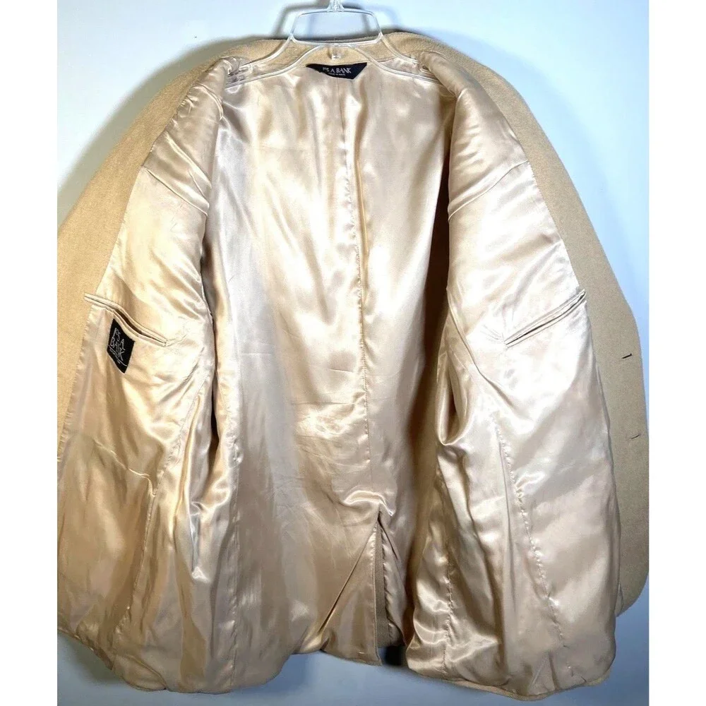 Jos A Bank 100% Camel Hair Sport Coat Mens 48R Blazer Jacket Tan Two Button VTG